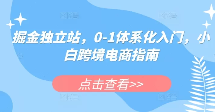 掘金独立站，0-1体系化入门，小白跨境电商指南 - 淘客掘金网-淘客掘金网