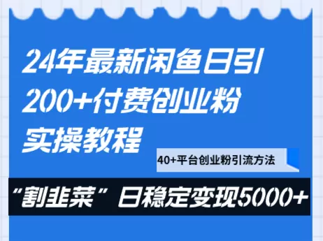 24年最新闲鱼日引200+付费创业粉，割韭菜每天5000+收益实操教程！ - 淘客掘金网-淘客掘金网