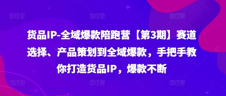 货品IP全域爆款陪跑营【第3期】赛道选择、产品策划到全域爆款，手把手教你打造货品IP，爆款不断 - 淘客掘金网-淘客掘金网