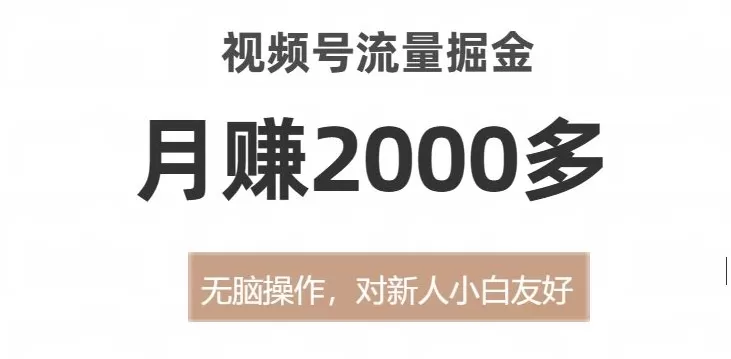 视频号流量掘金，无脑操作，对新人小白友好，月赚2000多【揭秘】 - 淘客掘金网-淘客掘金网