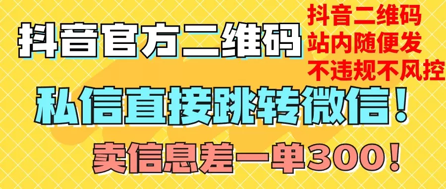 价值3000的技术！抖音二维码直跳微信！站内无限发不违规！ - 淘客掘金网-淘客掘金网