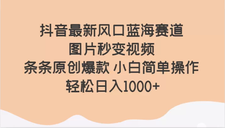 抖音最新风口蓝海赛道 图片秒变视频 条条原创爆款 小白简单操作 轻松日入1000+ - 淘客掘金网-淘客掘金网