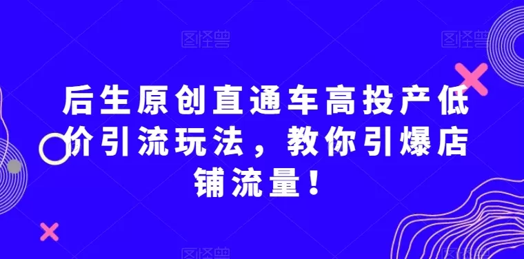 后生原创直通车高投产低价引流玩法，教你引爆店铺流量！ - 淘客掘金网-淘客掘金网