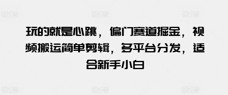 玩的就是心跳，偏门赛道掘金，视频搬运简单剪辑，多平台分发，适合新手小白 - 淘客掘金网-淘客掘金网