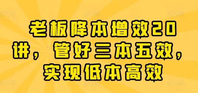 老板降本增效20讲，管好三本五效，实现低本高效 - 淘客掘金网-淘客掘金网