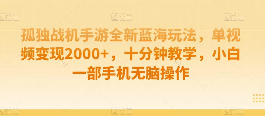 孤独战机手游全新蓝海玩法，单视频变现2000+，十分钟教学，小白一部手机无脑操作 - 淘客掘金网-淘客掘金网