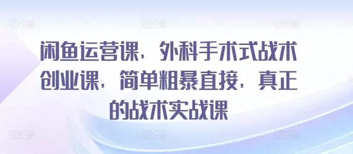 闲鱼运营课，外科手术式战术创业课，简单粗暴直接，真正的战术实战课 - 淘客掘金网-淘客掘金网