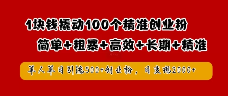 1块钱撬动100个精准创业粉，简单粗暴高效长期精准，单人单日引流500+创业粉，日变现2k - 淘客掘金网-淘客掘金网