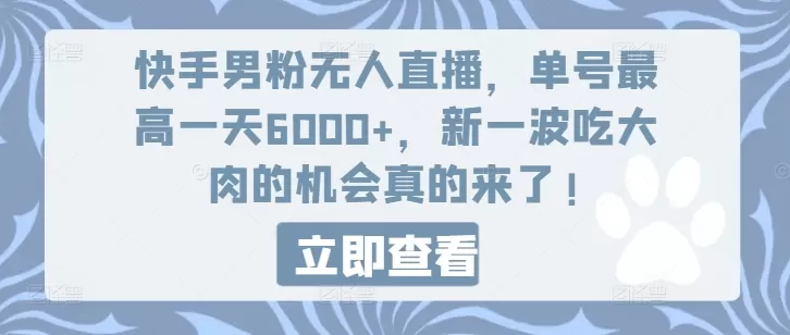 快手男粉无人直播，单号最高一天6000+，新一波吃大肉的机会真的来了 - 淘客掘金网-淘客掘金网