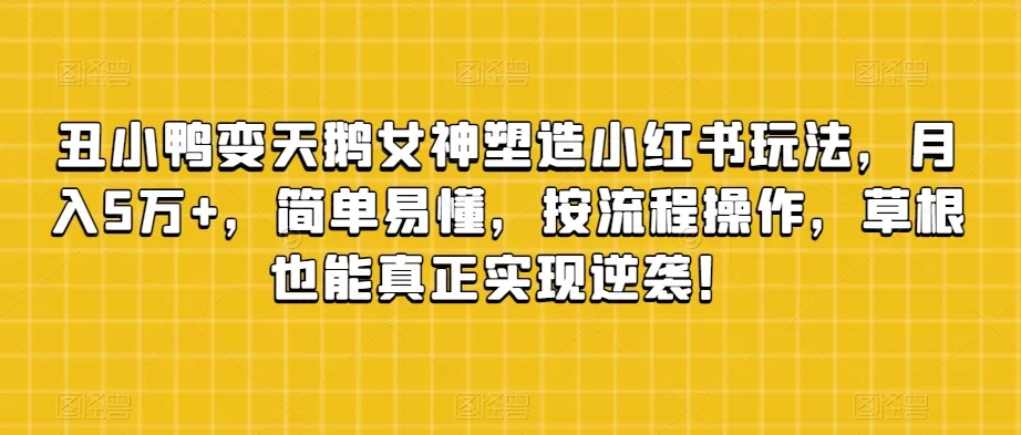 丑小鸭变天鹅女神塑造小红书玩法，月入5万+，简单易懂，按流程操作，草根也能真正实现逆袭！ - 淘客掘金网-淘客掘金网