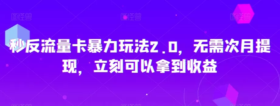 秒反流量卡暴力玩法2.0，无需次月提现，立刻可以拿到收益【揭秘】 - 淘客掘金网-淘客掘金网