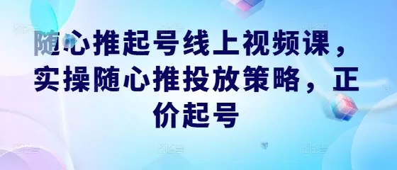 随心推起号线上视频课，实操随心推投放策略，正价起号 - 淘客掘金网-淘客掘金网