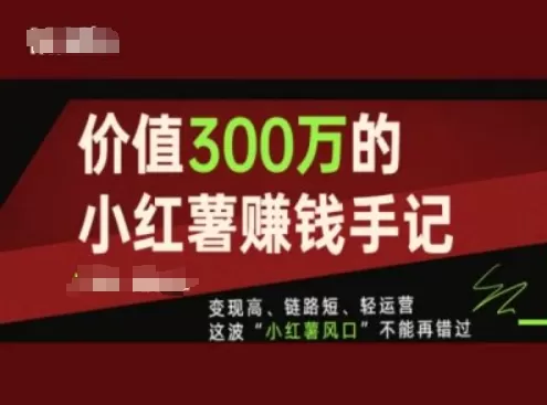 价值300万的小红书赚钱手记，变现高、链路短、轻运营，这波“小红薯风口”不能再错过 - 淘客掘金网-淘客掘金网