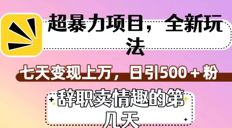 超暴利项目，全新玩法（辞职卖情趣的第几天），七天变现上万，日引500+粉【揭秘】 - 淘客掘金网-淘客掘金网