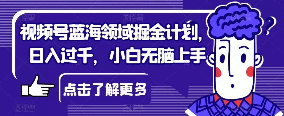 视频号蓝海领域掘金计划，日入过千，小白无脑上手【揭秘】 - 淘客掘金网-淘客掘金网