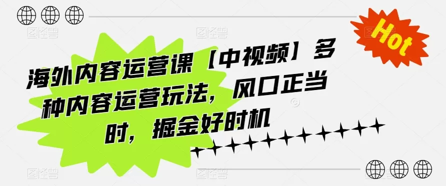 海外内容运营课【中视频】多种内容运营玩法，风口正当时，掘金好时机 - 淘客掘金网-淘客掘金网