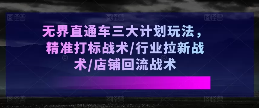 无界直通车三大计划玩法，精准打标战术/行业拉新战术/店铺回流战术 - 淘客掘金网-淘客掘金网