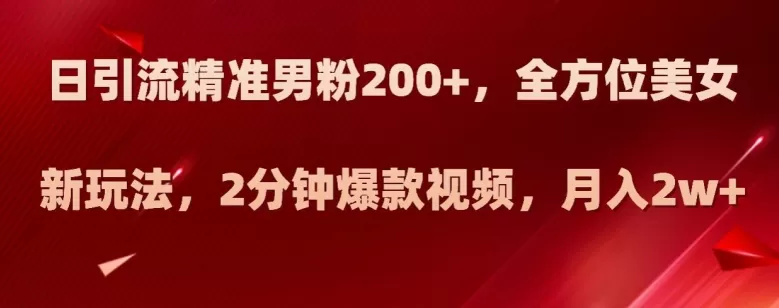 日引流精准男粉200+，全方位美女新玩法，2分钟爆款视频，月入2w+【揭秘】 - 淘客掘金网-淘客掘金网