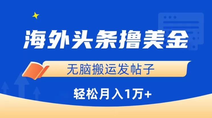 海外头条撸美金，无脑搬运发帖子，月入1万+，小白轻松掌握 - 淘客掘金网-淘客掘金网