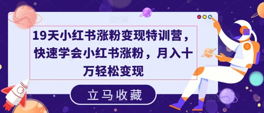 19天小红书涨粉变现特训营，快速学会小红书涨粉，月入十万轻松变现 - 淘客掘金网-淘客掘金网