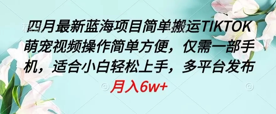 四月最新蓝海项目，简单搬运TIKTOK萌宠视频，操作简单方便，仅需一部手机 - 淘客掘金网-淘客掘金网