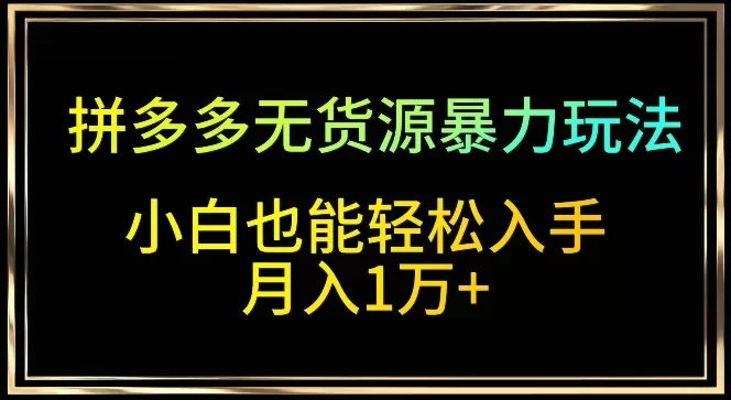 拼多多无货源暴力玩法，全程干货，小白也能轻松入手，月入1万+ - 淘客掘金网-淘客掘金网