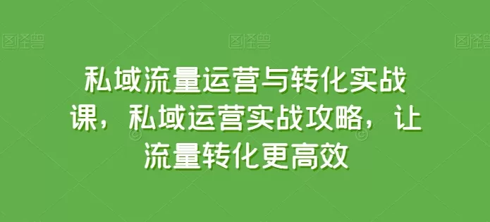 私域流量运营与转化实战课，私域运营实战攻略，让流量转化更高效 - 淘客掘金网-淘客掘金网