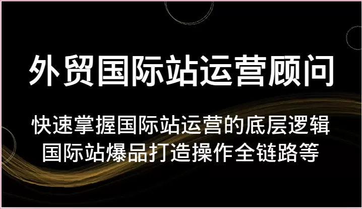 外贸国际站运营顾问-快速掌握国际站运营的底层逻辑，国际站爆品打造操作全链路等 - 淘客掘金网-淘客掘金网