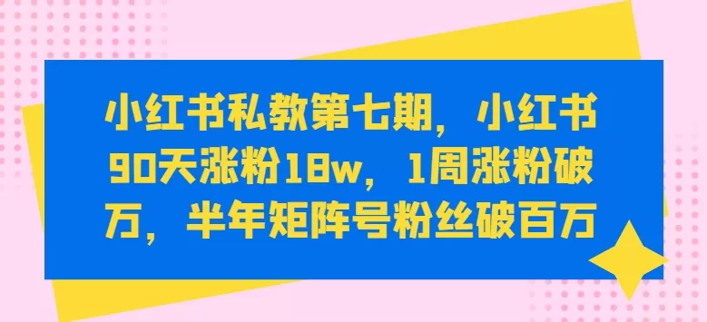 小红书私教第七期，小红书90天涨粉18w，1周涨粉破万，半年矩阵号粉丝破百万 - 淘客掘金网-淘客掘金网