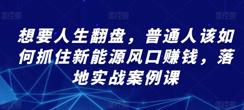 想要人生翻盘，普通人该如何抓住新能源风口赚钱，落地实战案例课 - 淘客掘金网-淘客掘金网