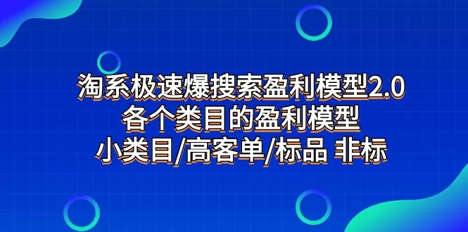 淘系极速爆搜索盈利模型2.0，各个类目的盈利模型，小类目/高客单/标品 非标 - 淘客掘金网-淘客掘金网