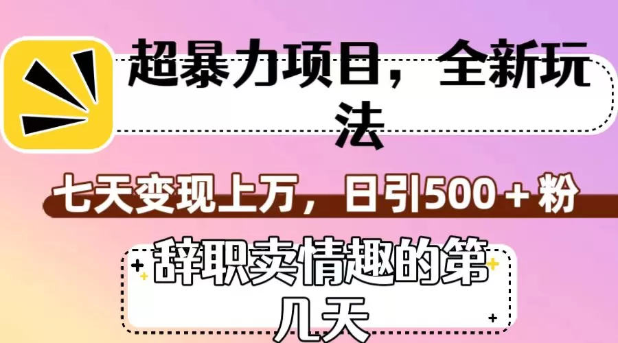 超暴利项目，全新玩法（辞职卖情趣的第几天），七天变现上万，日引500+粉 - 淘客掘金网-淘客掘金网