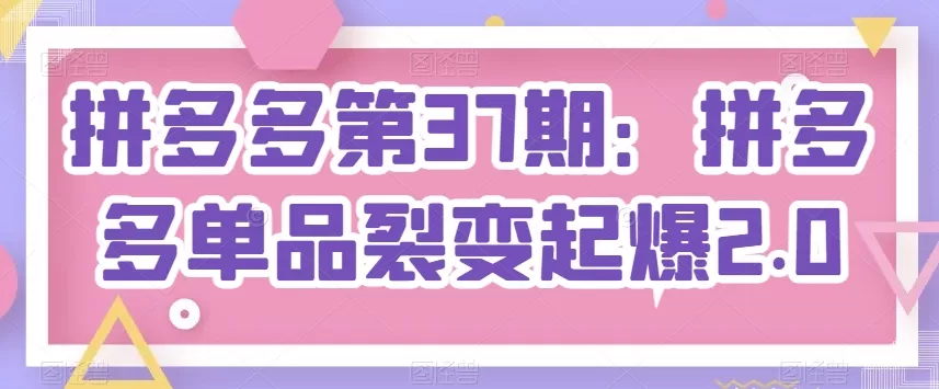 拼多多第37期：拼多多单品裂变起爆2.0 - 淘客掘金网-淘客掘金网