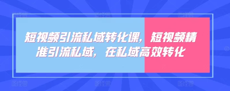 短视频引流私域转化课，短视频精准引流私域，在私域高效转化 - 淘客掘金网-淘客掘金网