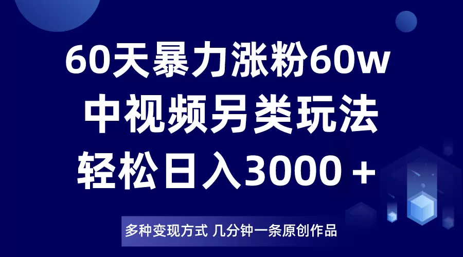 60天暴力涨粉60W，中视频另类玩法，日入3000＋，几分钟一条原创作品多种变现方式 - 淘客掘金网-淘客掘金网