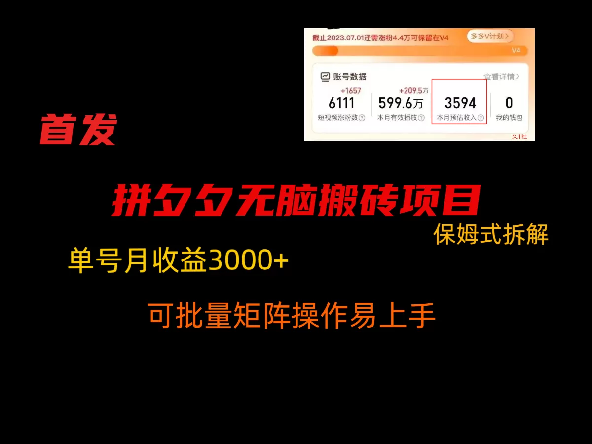 拼夕夕无脑搬砖，单号稳定收益3000+，保姆式拆解 - 淘客掘金网-淘客掘金网