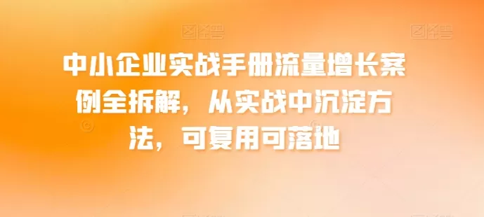 中小企业实战手册流量增长案例全拆解，从实战中沉淀方法，可复用可落地 - 淘客掘金网-淘客掘金网