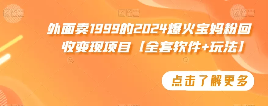 外面卖1999的2024爆火宝妈粉回收变现项目【全套软件+玩法】 - 淘客掘金网-淘客掘金网