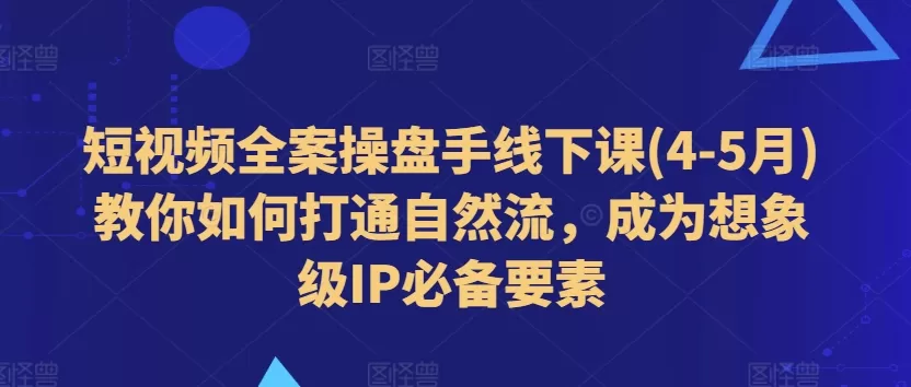 短视频全案操盘手线下课(4-5月)教你如何打通自然流，成为想象级IP必备要素 - 淘客掘金网-淘客掘金网