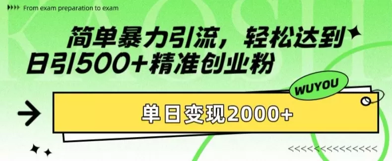 简单暴力引流，轻松达到日引500+精准创业粉，单日变现2k - 淘客掘金网-淘客掘金网