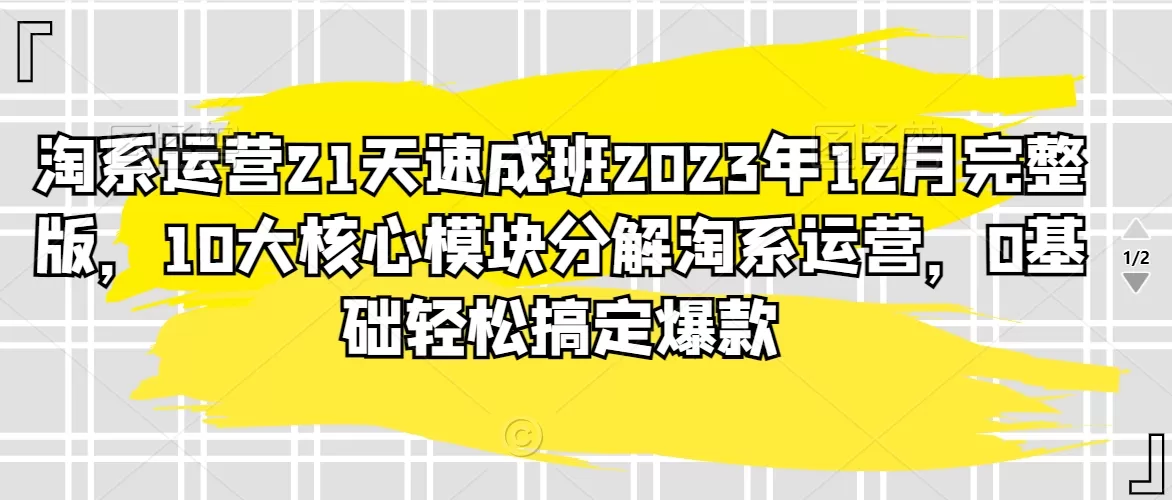 淘系运营21天速成班2023年12月完整版，10大核心模块分解淘系运营，0基础轻松搞定爆款 - 淘客掘金网-淘客掘金网