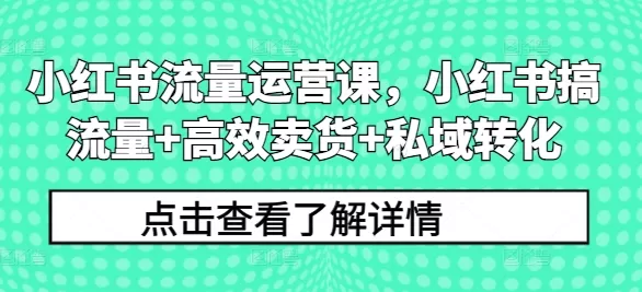 小红书流量运营课，小红书搞流量+高效卖货+私域转化 - 淘客掘金网-淘客掘金网