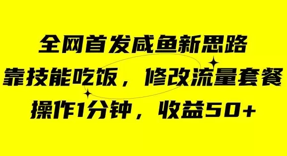 咸鱼冷门新玩法，靠“技能吃饭”，修改流量套餐，操作1分钟，收益50【揭秘】 - 淘客掘金网-淘客掘金网