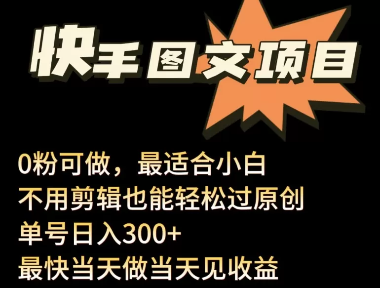 24年最新快手图文带货项目，零粉可做，不用剪辑轻松过原创单号轻松日入300+ - 淘客掘金网-淘客掘金网