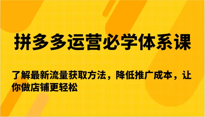 拼多多运营必学体系课-了解最新流量获取方法，降低推广成本，让你做店铺更轻松 - 淘客掘金网-淘客掘金网