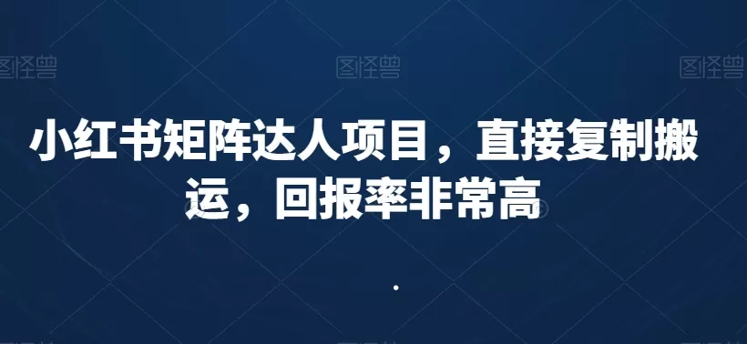 小红书矩阵达人项目，直接复制搬运，回报率非常高 - 淘客掘金网-淘客掘金网