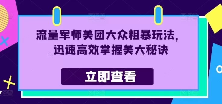 流量军师美团大众粗暴玩法，迅速高效掌握美大秘诀 - 淘客掘金网-淘客掘金网