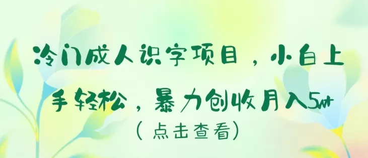 冷门成人识字项目，小白上手轻松，暴力创收月入5w+ - 淘客掘金网-淘客掘金网