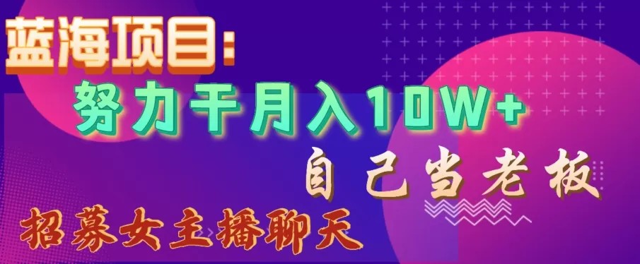 蓝海项目，努力干月入10W+，自己当老板，女主播招聘【揭秘】 - 淘客掘金网-淘客掘金网