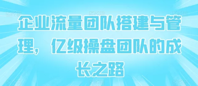 企业流量团队搭建与管理，亿级操盘团队的成长之路 - 淘客掘金网-淘客掘金网